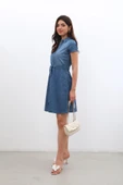 Kemer Detaylı Düğmeli Jean Elbise - 6