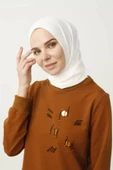 Boncuk İşlemeli İpeksi İki İplik Tunik - Taba - 4