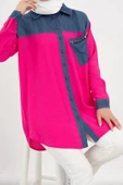 Taş İşlemesi Fay Tencel Tunik - Fuşya - 8