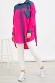Taş İşlemesi Fay Tencel Tunik - Fuşya - 4