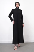 Taş İşlemeli Malibu Ferace - Siyah - 6