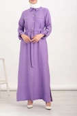 Taş İşlemeli Keten Ferace - Lila - 1