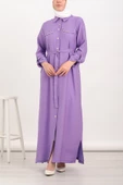 Taş İşlemeli Keten Ferace - Lila - 2