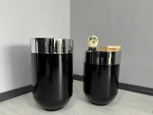 Dekoratif Krom Darbuka Parlak Siyah Saksı 70cm + Sehpa 60cm İkili Set thumbnail 2
