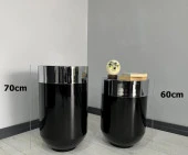 Dekoratif Krom Darbuka Parlak Siyah Saksı 70cm + Sehpa 60cm İkili Set thumbnail 3