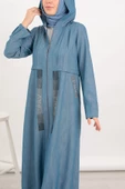Kapüşonlu Kot Pardesü - Buz Mavi - 5