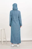 Kapüşonlu Kot Pardesü - Buz Mavi - 7