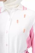 Bel Bağcıklı Taş İşlemeli Tunik - Ekru/Fuşya - 8