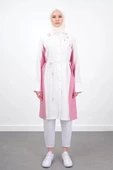Bel Bağcıklı Taş İşlemeli Tunik - Ekru/Fuşya - 1
