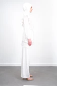 Taş İşlemeli İpek Tencel Takım - Ekru - 4