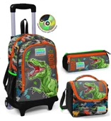 Coral High Gri Yeşil Dinazor Çekçek Okul Çantası Seti - Işıklı Tekerlekler - Erkek Çocuk thumbnail 1