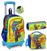 Coral High Sarı Mavi Motorsiklet Çekçek Okul Çantası Seti - Işıklı Tekerlekler - Erkek Çocuk thumbnail 1