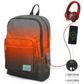 Coral High Siyah Turuncu Gradyan İlkokul ve Günlük Sırt Çantası - Erkek Çocuk - USB Soketli thumbnail 2
