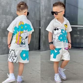 ERKEK ÇOCUK GÖMLEK YAKA SNOOPY MODELLİ PAMUK ŞORTLU TAKIM - 3