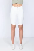 Kadın Beyaz Bermuda Jean Şort - 3
