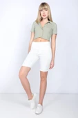 Kadın Beyaz Bermuda Jean Şort - 2