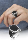 Siyah Oniks Taşlı 925 Gümüş Erkek Yüzük thumbnail 11