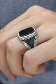 Siyah Oniks Taşlı 925 Gümüş Erkek Yüzük thumbnail 1