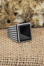 Kare Siyah Oniks Taşlı 925 Gümüş Erkek Yüzük thumbnail 10