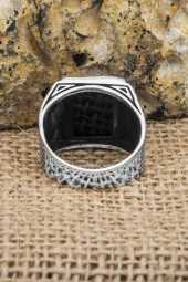 Kare Siyah Oniks Taşlı 925 Gümüş Erkek Yüzük thumbnail 11