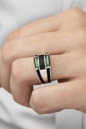 Yeşil 2 Sıra Taşlı 925 Gümüş Erkek Yüzük thumbnail 6