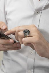 Siyah Taşlı 925 Gümüş Erkek Yüzük thumbnail 5