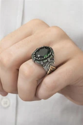 Yeşil Faset Kesim Taşlı 925 Gümüş Erkek Yüzük thumbnail 1