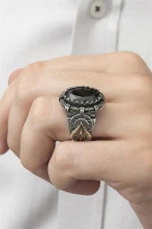 Yeşil Faset Kesim Taşlı 925 Gümüş Erkek Yüzük thumbnail 3