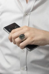 Yeşil Faset Kesim Taşlı 925 Gümüş Erkek Yüzük thumbnail 5