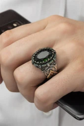 Yeşil Faset Kesim Taşlı 925 Gümüş Erkek Yüzük thumbnail 6