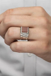 Akik Taşlı Kare Kordon Model 925 Gümüş Erkek Yüzük thumbnail 3