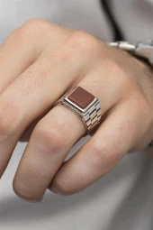 Akik Taşlı Kare Kordon Model 925 Gümüş Erkek Yüzük thumbnail 5