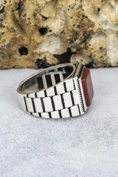 Akik Taşlı Kare Kordon Model 925 Gümüş Erkek Yüzük thumbnail 6