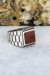 Akik Taşlı Kare Kordon Model 925 Gümüş Erkek Yüzük thumbnail 7