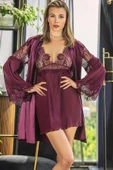 Nurteks Kadın 5321 Kimono Gecelik Sabahlık Dantelli Saten Takım - 1