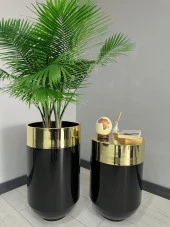 Dekoratif Gold Darbuka Parlak Siyah Saksı 70cm + Sehpa 60cm İkili Set thumbnail 1