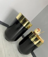 Dekoratif Gold Darbuka Parlak Siyah Saksı 70cm + Sehpa 60cm İkili Set thumbnail 2