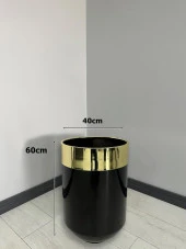 Dekoratif Gold Darbuka Parlak Siyah Saksı 60cm - 3