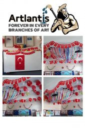 İpli Bayrak Orta Boy 40lı 8x13cm 1 Paket Türk Bayrağı Kağıt İpli Sıralı Ayyıldız Bayrak Sınıf Süsü Okul Bayram - 3