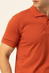 Rahat Kalıp Polo Yaka Koyu Turuncu Tişört thumbnail 3