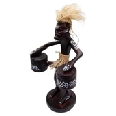 Ahşap Primitif Aborjin İkili Tamtam Davulcu El Yapımı thumbnail 2