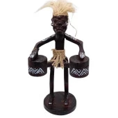 Ahşap Primitif Aborjin İkili Tamtam Davulcu El Yapımı thumbnail 1