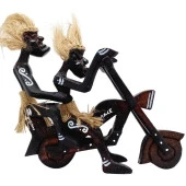 Ahşap Primitif Aborjin İkili Motorcu El Yapımı thumbnail 3