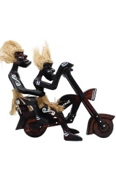 Ahşap Primitif Aborjin İkili Motorcu El Yapımı thumbnail 8