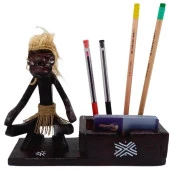 Ahşap Primitif Aborjin Kalemlik Kartlık El Yapımı thumbnail 5