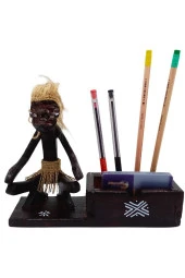 Ahşap Primitif Aborjin Kalemlik Kartlık El Yapımı thumbnail 10