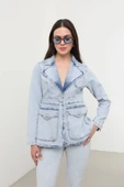Kadın Uzun Kollu Tek Düğmeli Jean Ceket Açık Mavi - 6
