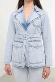 Kadın Uzun Kollu Tek Düğmeli Jean Ceket Açık Mavi - 8