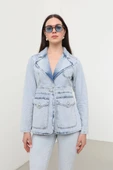 Kadın Uzun Kollu Tek Düğmeli Jean Ceket Açık Mavi - 1
