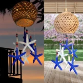 Rüzgar Çanı Jüt ip Hasır Top Kafesli Led Işıklı Lamba Marin Deniz Yıldızı thumbnail 5